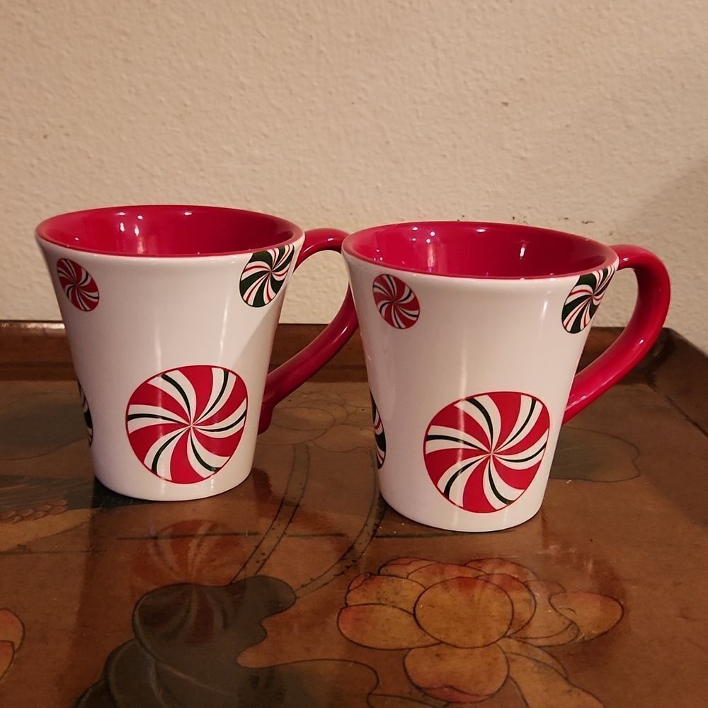 Pier 1 Imports Candy Cane Cup Mug 10oz. Set of 2